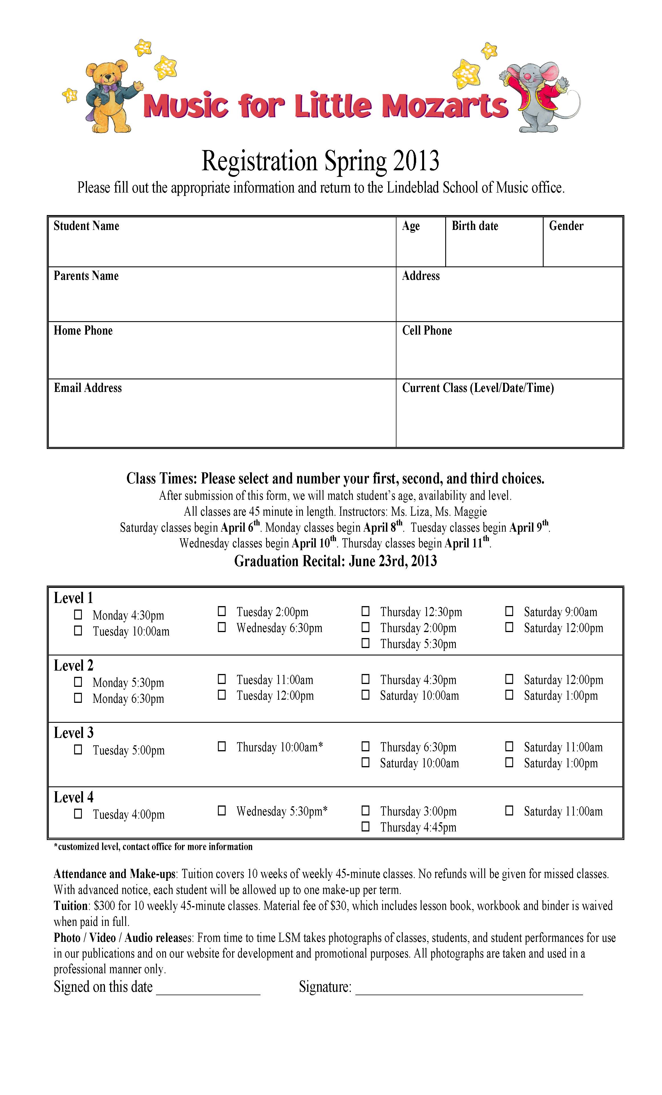 Little Mozarts Registration Form